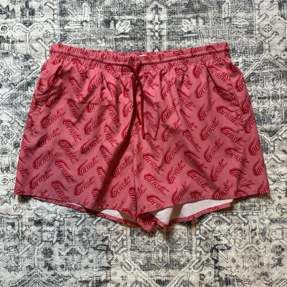 Lacoste Other - Lacoste Script Logo‎ Print Swim Trunks Pink Lighthouse Red XL Board Shorts
